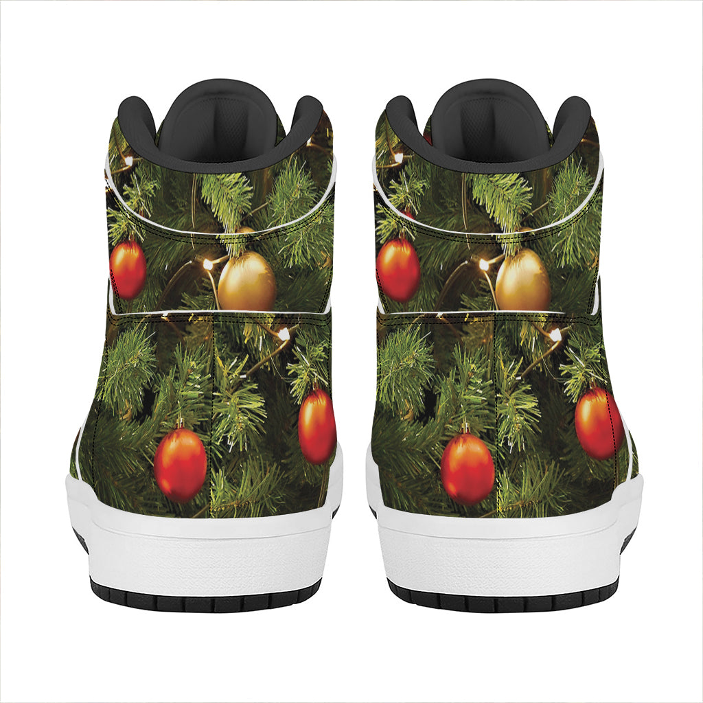Decorated Christmas Tree Print High Top Leather Sneakers