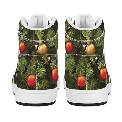 Decorated Christmas Tree Print High Top Leather Sneakers