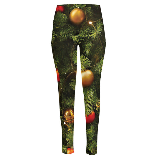 Decorated Christmas Tree Print High-Waisted Pocket Leggings