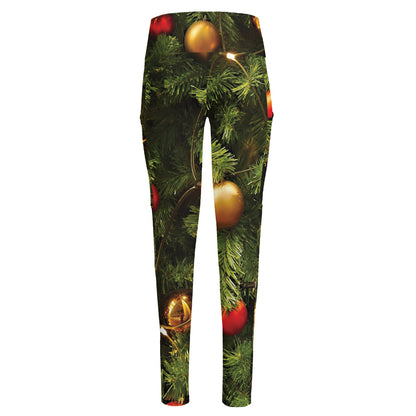 Decorated Christmas Tree Print High-Waisted Pocket Leggings