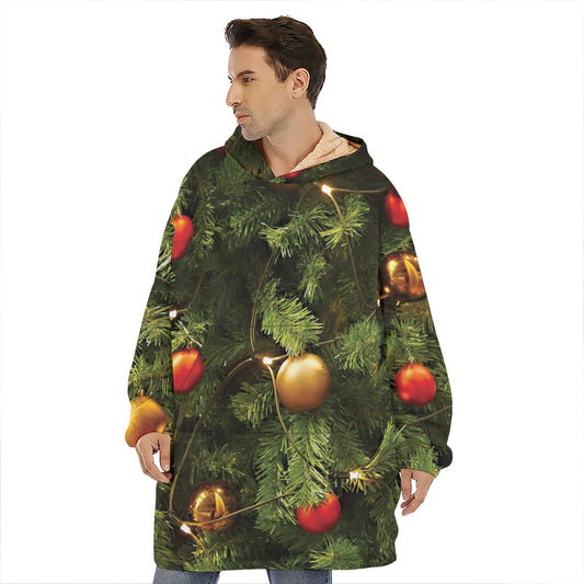 Decorated Christmas Tree Print Hoodie Blanket