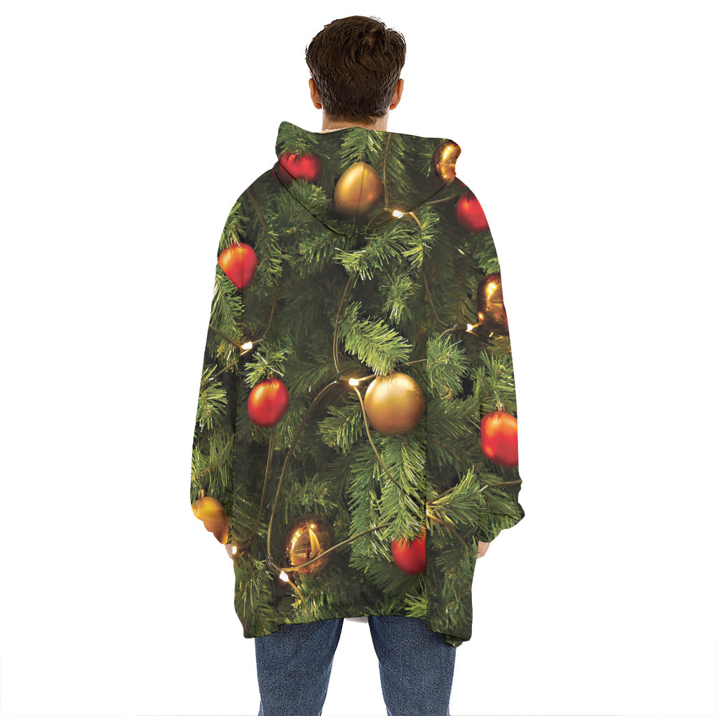 Decorated Christmas Tree Print Hoodie Blanket