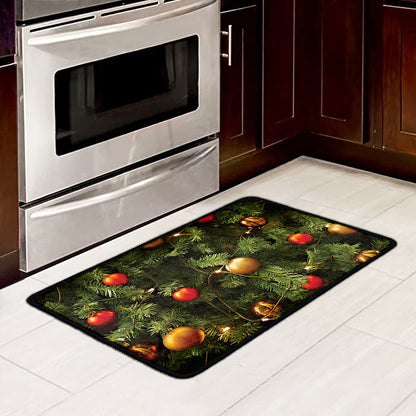 Decorated Christmas Tree Print Kitchen Mat