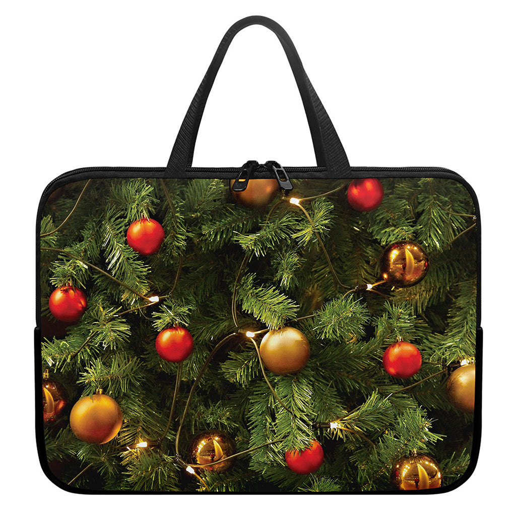 Decorated Christmas Tree Print Laptop Sleeve With Handle