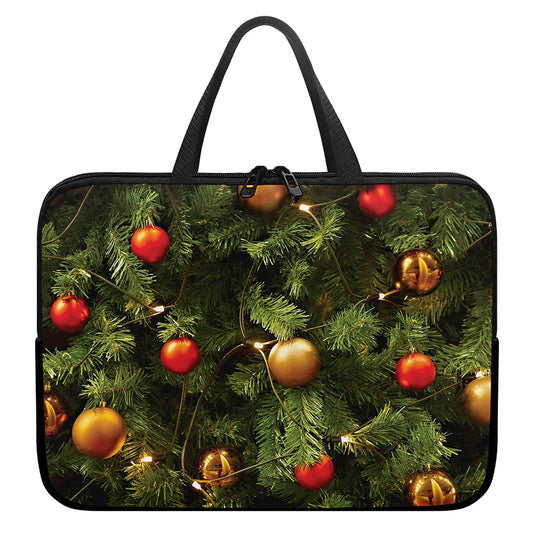 Decorated Christmas Tree Print Laptop Sleeve With Handle