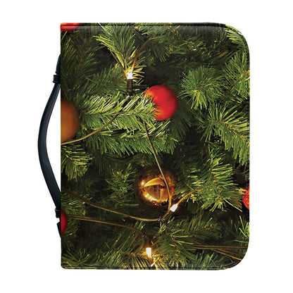 Decorated Christmas Tree Print Leather Bible Cover