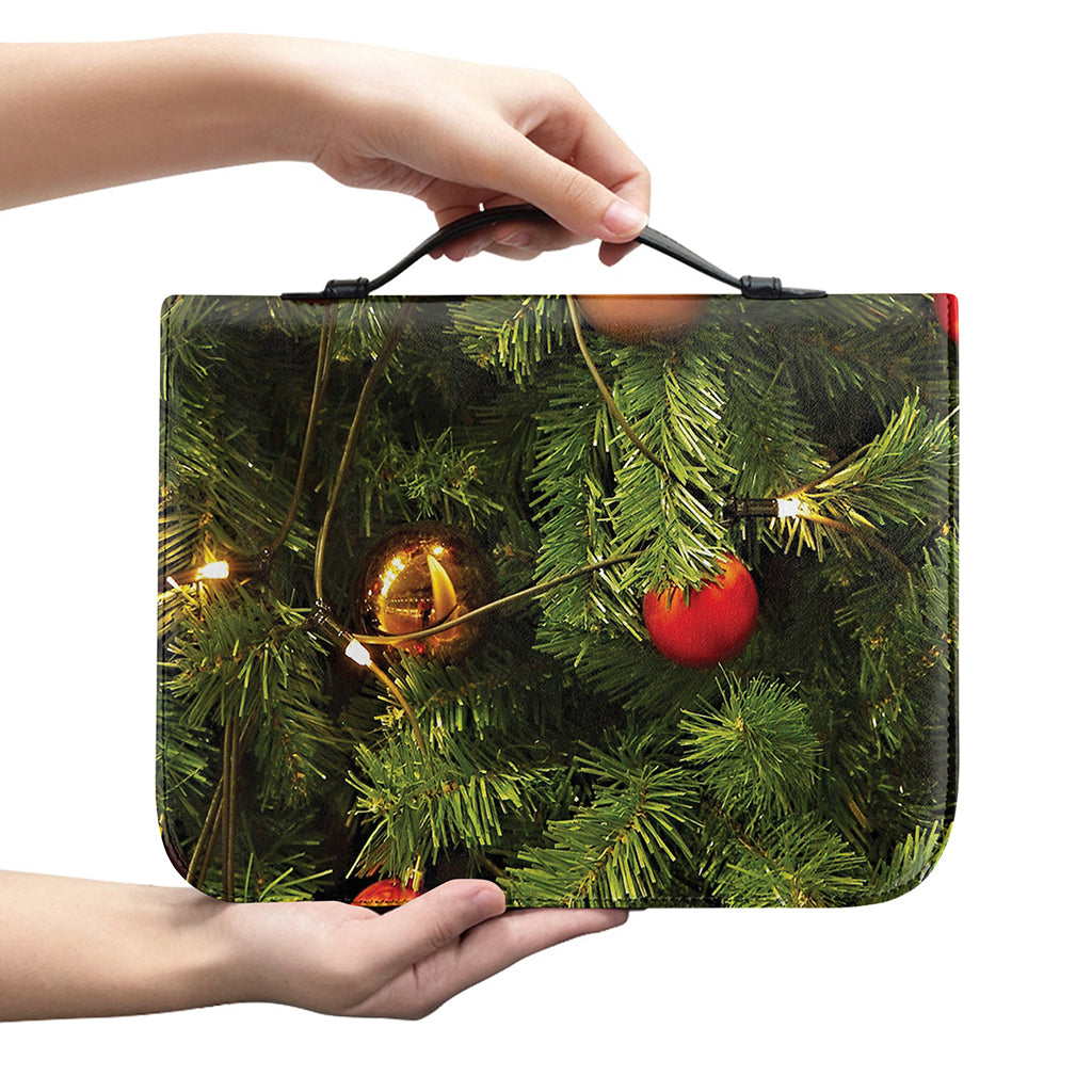 Decorated Christmas Tree Print Leather Bible Cover