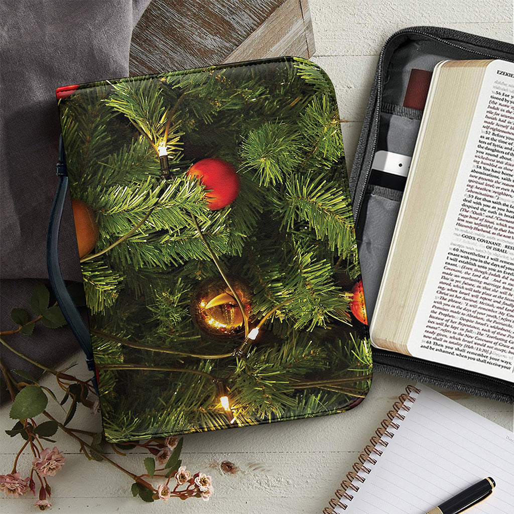 Decorated Christmas Tree Print Leather Bible Cover