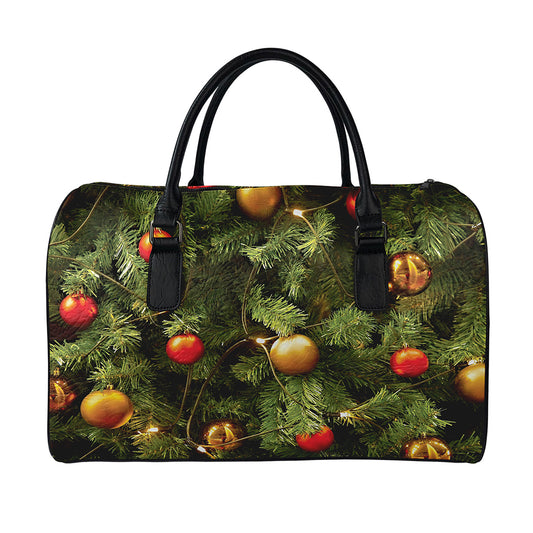 Decorated Christmas Tree Print Leather Duffle Bag