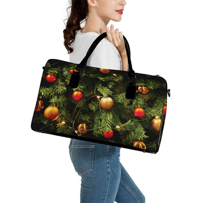 Decorated Christmas Tree Print Leather Duffle Bag