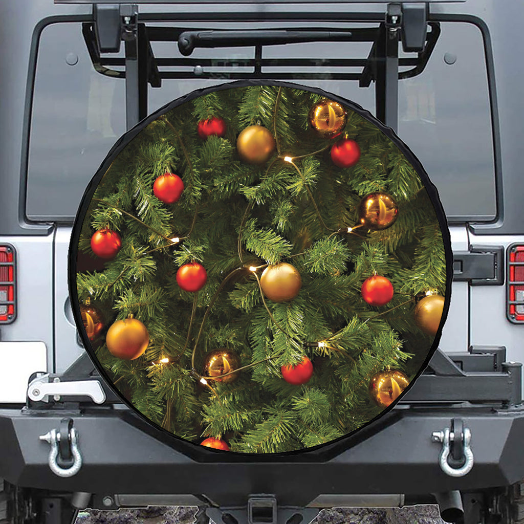 Decorated Christmas Tree Print Leather Spare Tire Cover