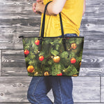 Decorated Christmas Tree Print Leather Tote Bag