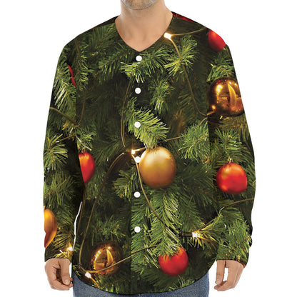 Decorated Christmas Tree Print Long Sleeve Baseball Jersey