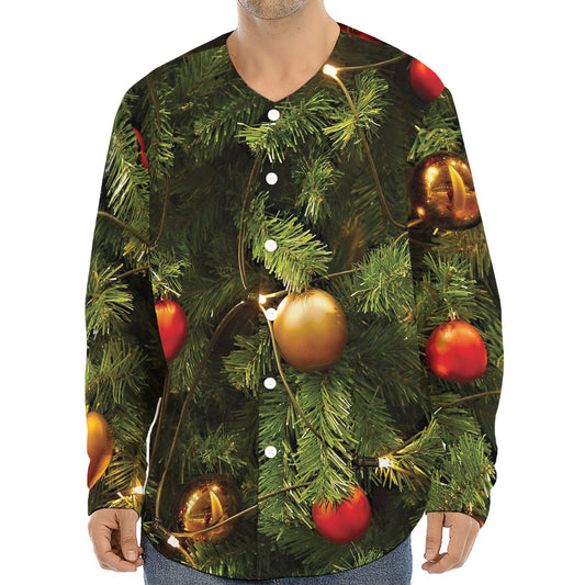 Decorated Christmas Tree Print Long Sleeve Baseball Jersey
