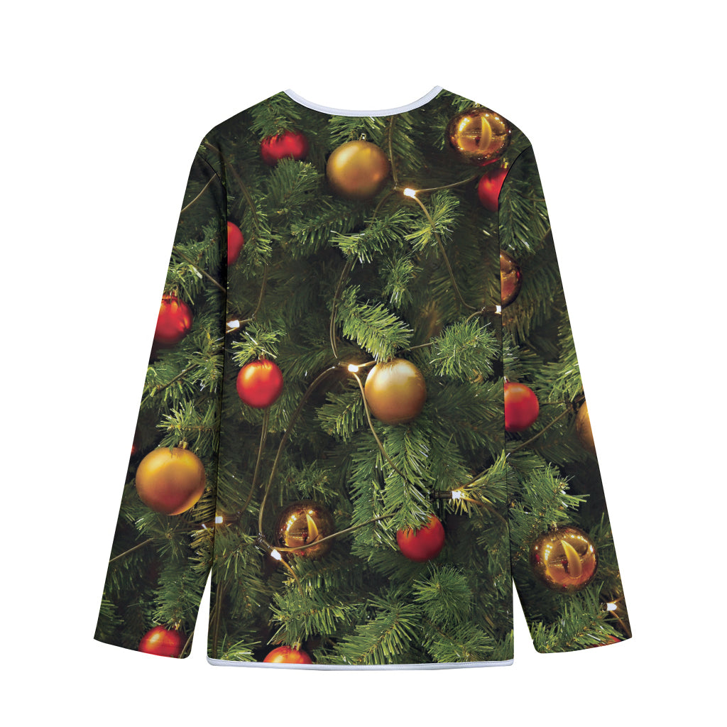 Decorated Christmas Tree Print Long Sleeve Short Coat