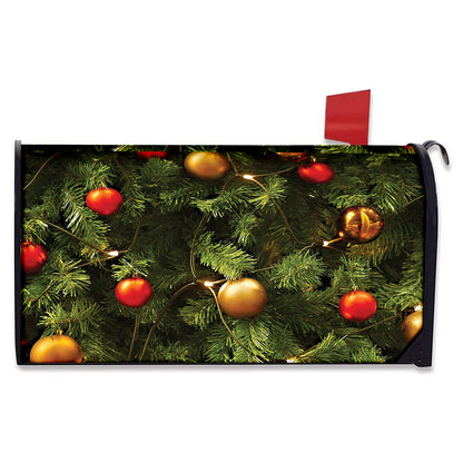 Decorated Christmas Tree Print Mailbox Cover