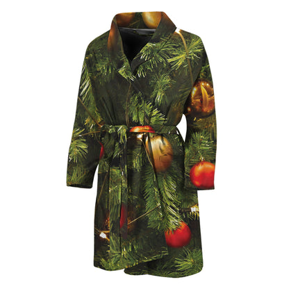Decorated Christmas Tree Print Men's Bathrobe