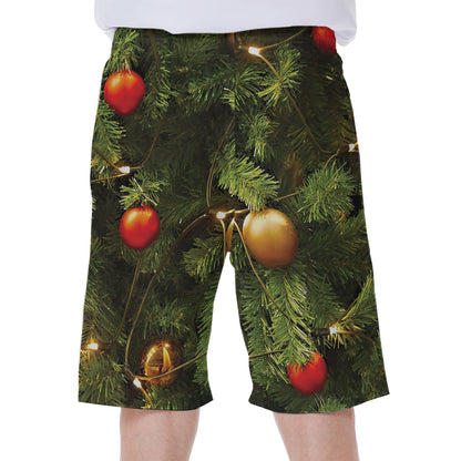 Decorated Christmas Tree Print Men's Beach Shorts