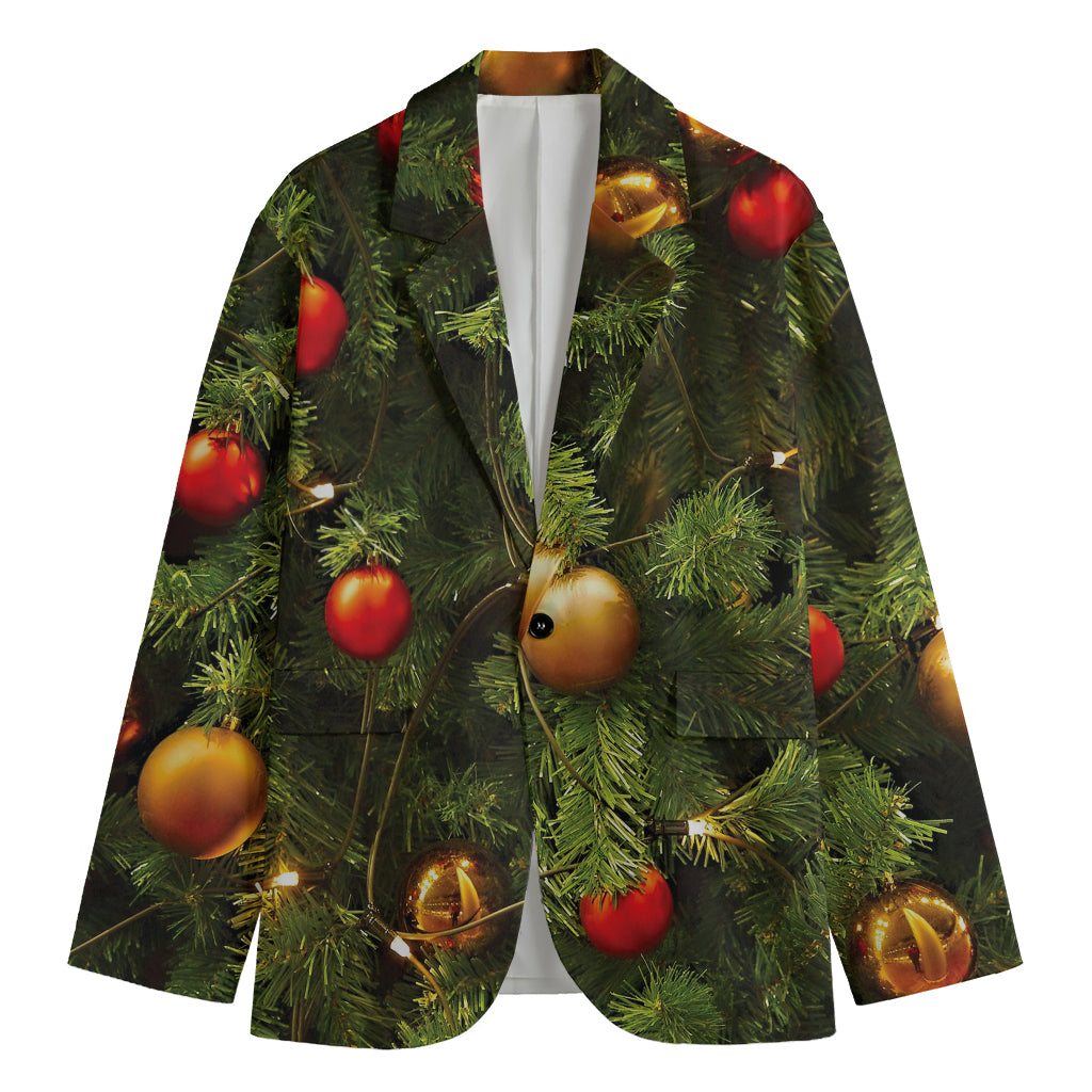 Decorated Christmas Tree Print Men's Cotton Blazer