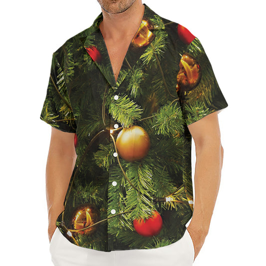 Decorated Christmas Tree Print Men's Deep V-Neck Shirt