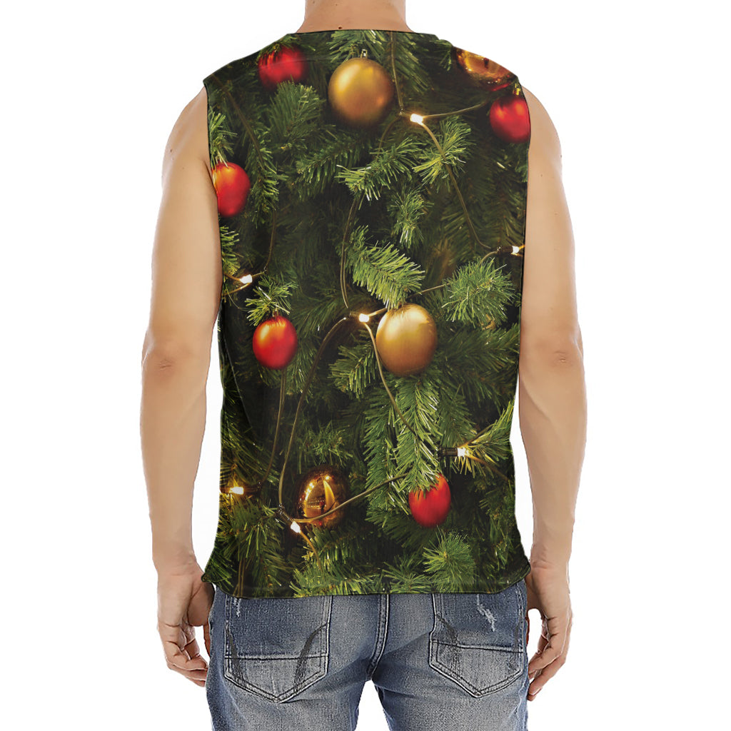 Decorated Christmas Tree Print Men's Fitness Tank Top