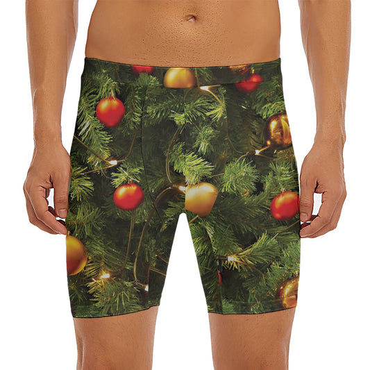 Decorated Christmas Tree Print Men's Long Boxer Briefs
