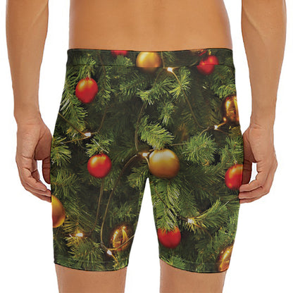 Decorated Christmas Tree Print Men's Long Boxer Briefs
