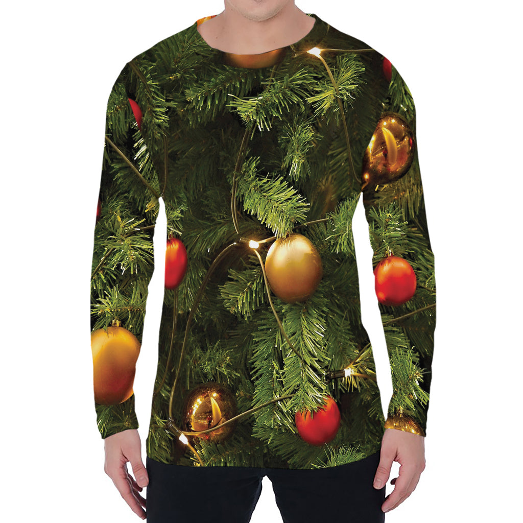 Decorated Christmas Tree Print Men's Long Sleeve T-Shirt
