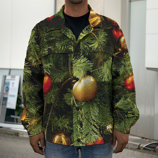 Decorated Christmas Tree Print Men's Shirt Jacket