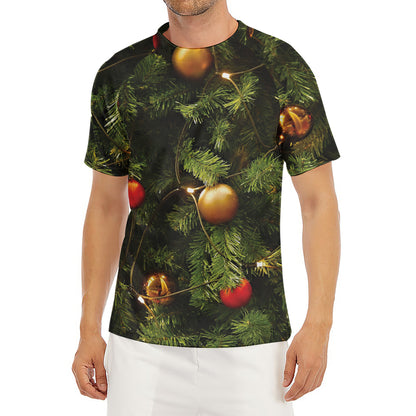 Decorated Christmas Tree Print Men's Short Sleeve Rash Guard