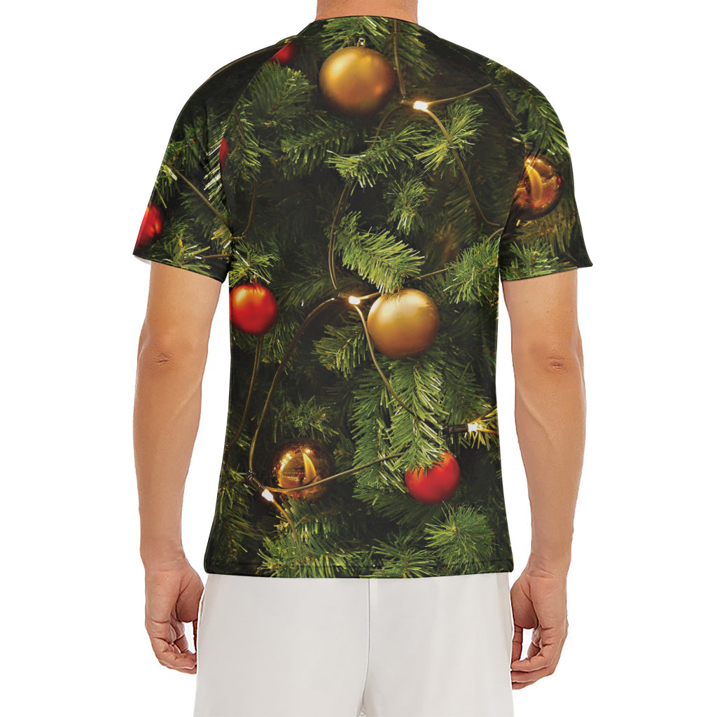 Decorated Christmas Tree Print Men's Short Sleeve Rash Guard
