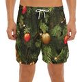 Decorated Christmas Tree Print Men's Split Running Shorts