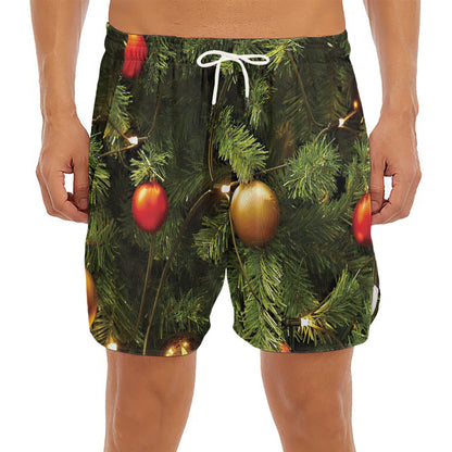 Decorated Christmas Tree Print Men's Split Running Shorts