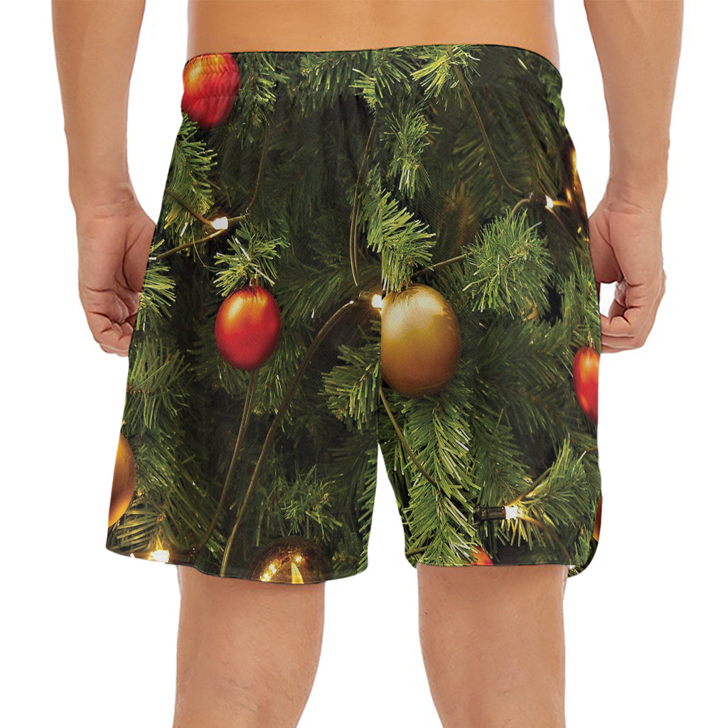 Decorated Christmas Tree Print Men's Split Running Shorts