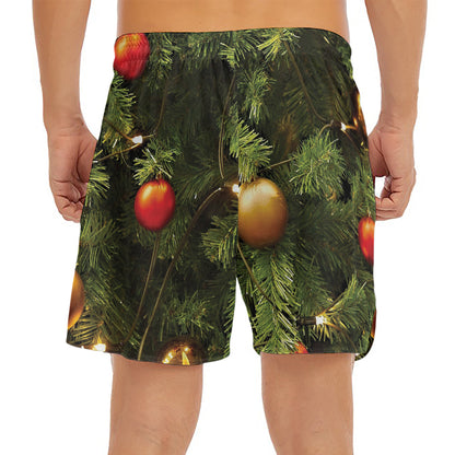 Decorated Christmas Tree Print Men's Split Running Shorts