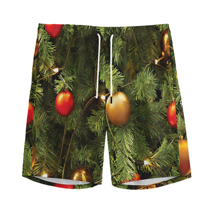 Decorated Christmas Tree Print Men's Sports Shorts
