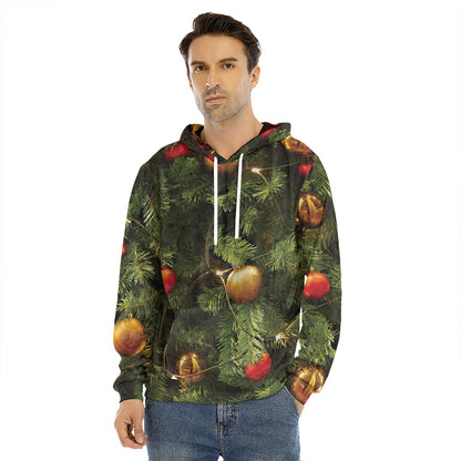 Decorated Christmas Tree Print Men's Velvet Pullover Hoodie