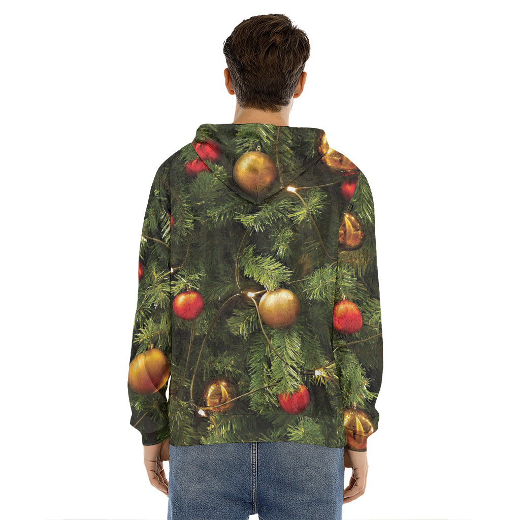 Decorated Christmas Tree Print Men's Velvet Pullover Hoodie