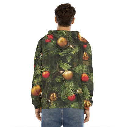 Decorated Christmas Tree Print Men's Velvet Pullover Hoodie