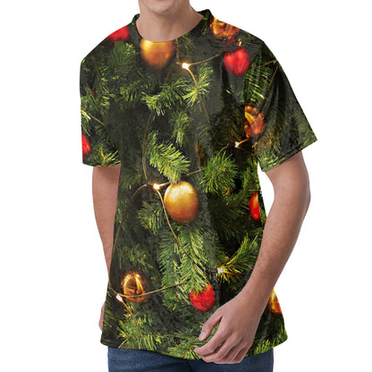 Decorated Christmas Tree Print Men's Velvet T-Shirt