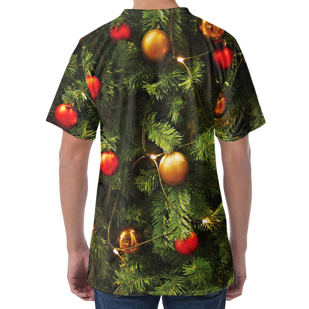Decorated Christmas Tree Print Men's Velvet T-Shirt