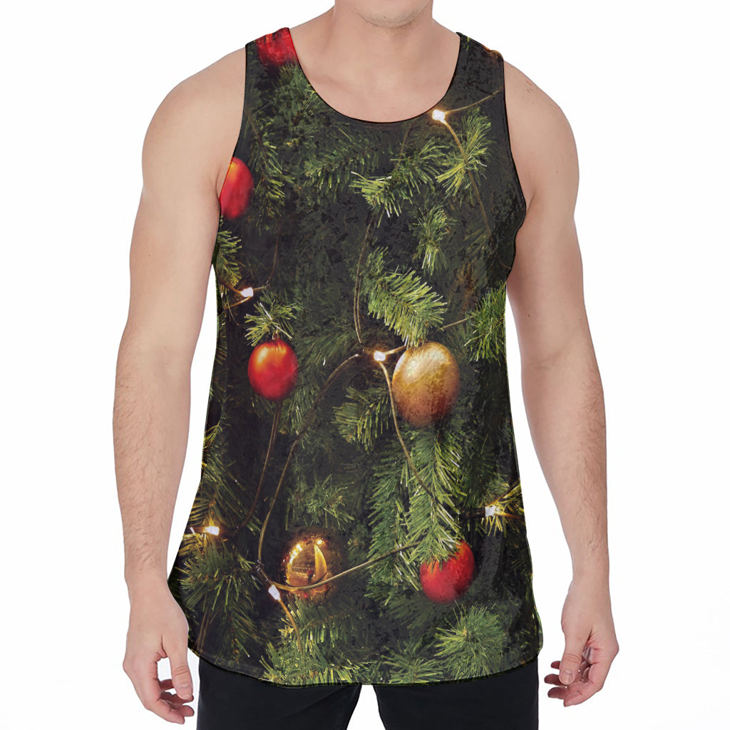 Decorated Christmas Tree Print Men's Velvet Tank Top