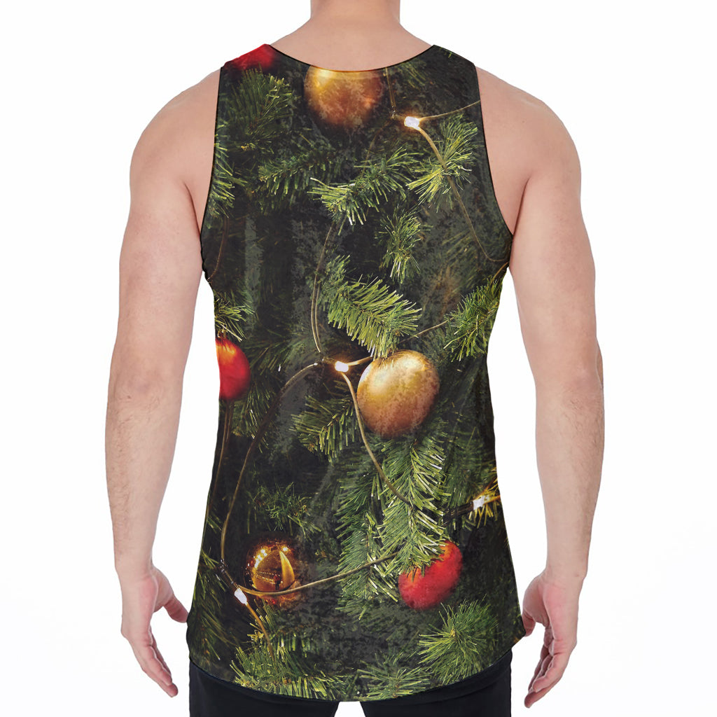 Decorated Christmas Tree Print Men's Velvet Tank Top