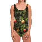 Decorated Christmas Tree Print One Piece Swimsuit