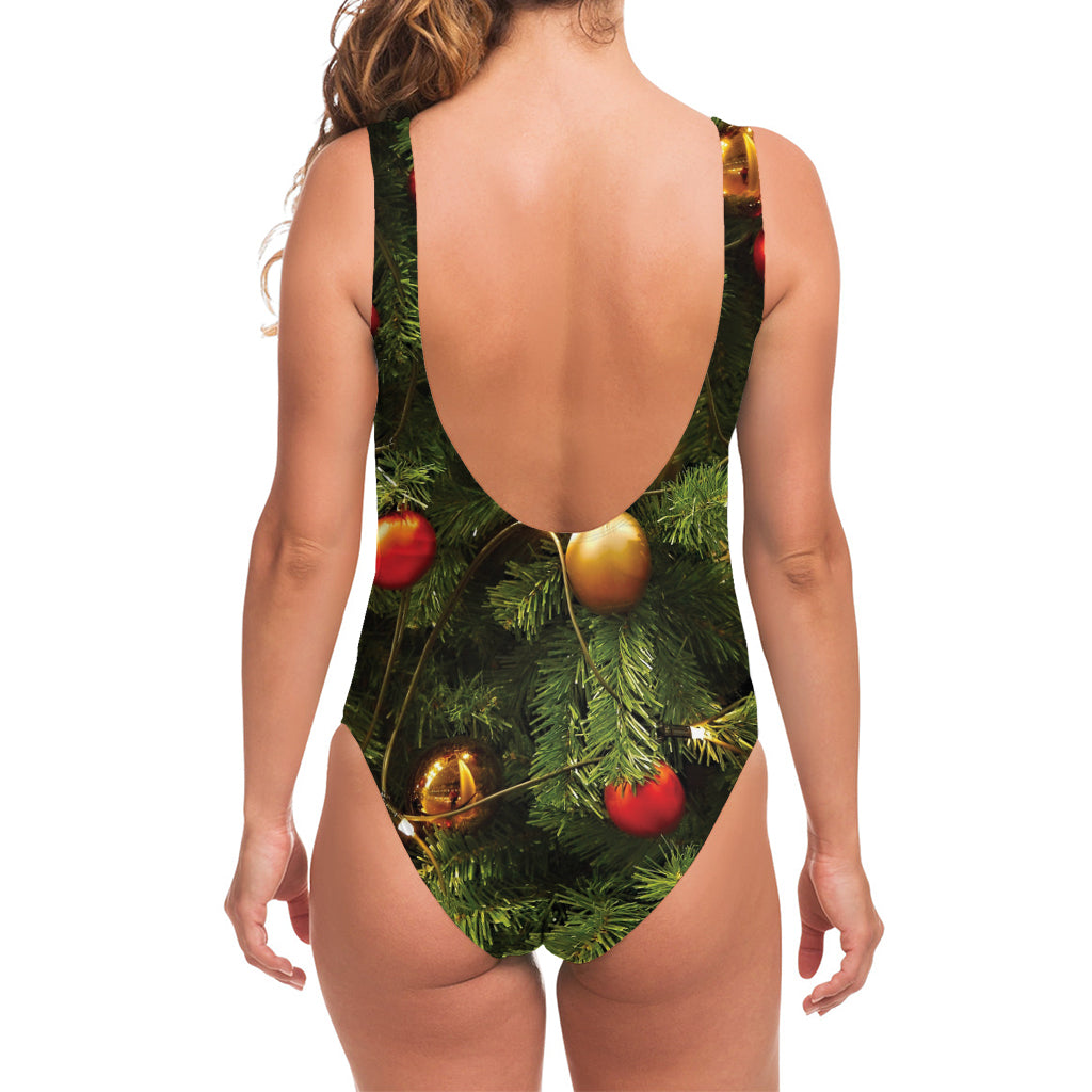 Decorated Christmas Tree Print One Piece Swimsuit