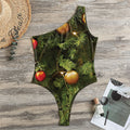 Decorated Christmas Tree Print One Shoulder Bodysuit