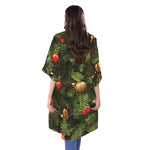 Decorated Christmas Tree Print Open Front Beach Cover Up
