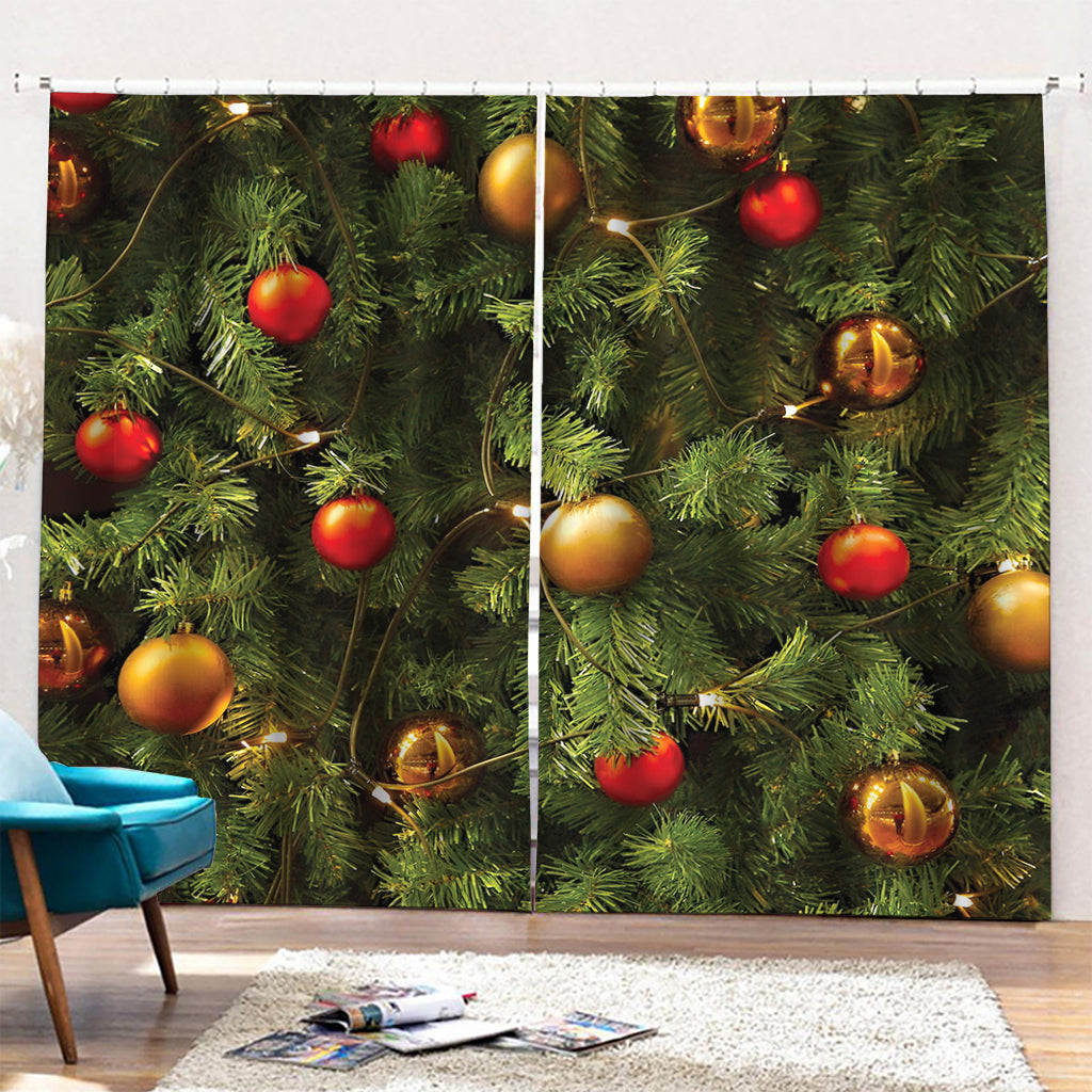 Decorated Christmas Tree Print Pencil Pleat Curtains