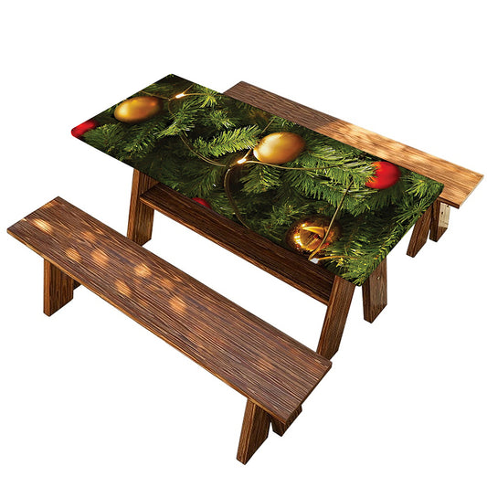 Decorated Christmas Tree Print Picnic Table Cover