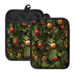 Decorated Christmas Tree Print Pot Holders With Pocket